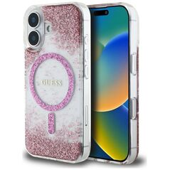 Etui Guess HC Resin Bottom Glitter do     iPhone 16 MagSafe różowy