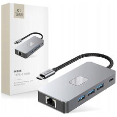 TECH-PROTECT HB05 HUB ADAPTER 9IN1 TYPE-C + USB2.0 + USB3.0 + HDMI 4K 60HZ + SD/TF + PD100W + RJ45 1000M SPACE GREY
