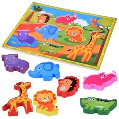 Jokomisiada Drewniane puzzle układanka zwierzątka safari 7ele dopasuj kształty ZA5256