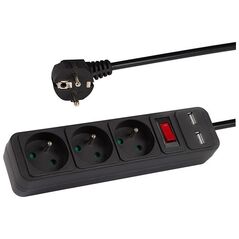 98-774# Przedłużacz sieciowy pr-370wsp/usb 3-gniazda+usb z uziemieniem+wyłącznik 1,5m czarny 3x1,5mm