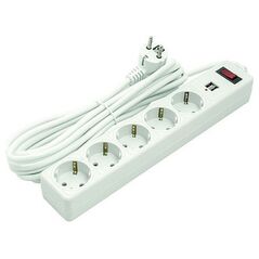 EXD Buitini ilgiklis 5m, 5 lizdai, 2xUSB, su jungikliu 13949025 9990000610419