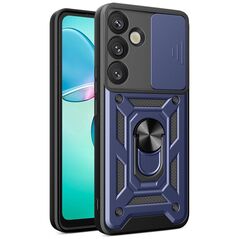 Etui pancerne Hybrid Armor Camshield z osłoną aparatu i metalowym ringiem do Samsung Galaxy S25+ - niebieskie