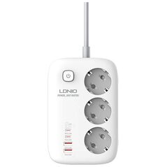 LDNIO SE3436 power strip 3x EU plugs, 2xUSB-A, 2xUSB-C, GaN, 65W white