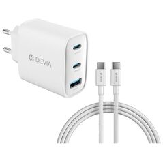 Φορτιστής Ταξιδίου Ταχείας Φόρτισης Devia RCE-6505ACCL 65W με Τριπλή Έξοδο USB A & 2xUSB C GaN PD & Καλώδιο USB C σε USB C Extreme Speed Λευκό 6942297111967 6942297111967 έως και 12 άτοκες δόσεις
