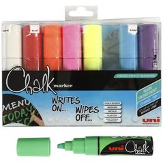 UNIBALL Kridtmarker Uni-ball, skrå, etui a 8 farver