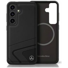 Mercedes Leather Horizontal Debossed Curves MagSafe case for Samsung Galaxy S25 black
