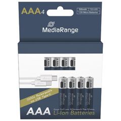 MediaRange Rechargeable USB-C Li-Ion Batteries, Micro AAA I 1.5V I 500mAh, 4-Pack (MRBAT160) έως 12 άτοκες Δόσεις