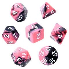 Rebel Komplet kości REBEL RPG - Dwukolorowe - Różowo-czarne (białe cyfry)
