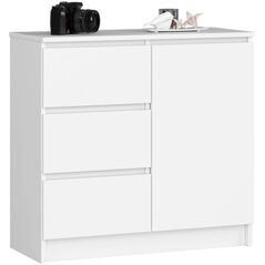 Fabryka Mebli Akord Komoda bezuchwytowa JERRY 80 cm nowoczesna 1 drzwi 3 szuflady 2 półki - biała