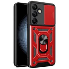 Etui pancerne Hybrid Armor Camshield z osłoną aparatu i metalowym ringiem do Samsung Galaxy S24 FE - czerwone