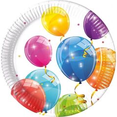 GoDan Talerze papierowe eko z kolorowymi balonami 23cm