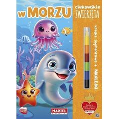 Ciekawskie zwierzęta w morzu z kredką i naklejkami