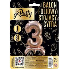 Balon foliowy stojący 3 rose gold 81cm