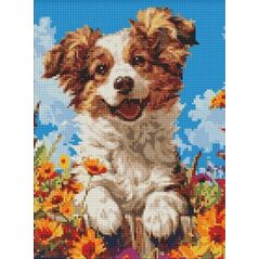 Diamentowa mozaika bez ramy -Pies w kwiatach 30x40