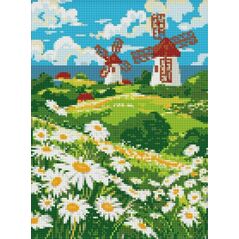 Diamentowa mozaika bez ramy - Pole stokrotek 30x40