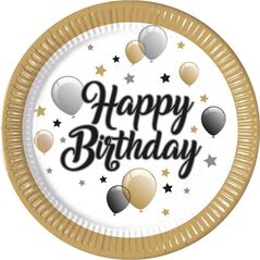 Talerzyki papierowe Happy Birthday 23cm 8szt