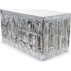 Skirting foliowy z frędzlami srebrny 300x80cm