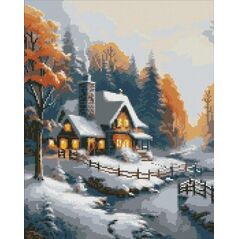 Diamentowa mozaika - Zimowy dom 40x50cm