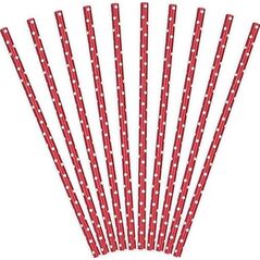 Party Deco Słomki papierowe do picia w kropki, czerwone, 19,5cm, 10 szt. uniwersalny