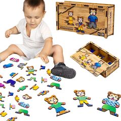 Drewniana Układanka Łamigłówka Puzzle Niedźwiedzie Elementy Klocki Kształty Puz-12141