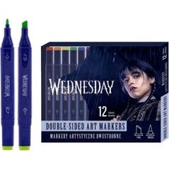 Markery artystyczne trójkątne dwustronne WEDNESDAY - 12 kolorów - pędzelkowa i ścięta końcówka - 12 szt. PET box Nnowość