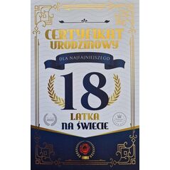 Karnet Certyfikat Urodzinowy 18 urodziny męskie