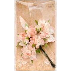 Kwiatki materiałowe jasnorózowo-białe 3cm 6szt