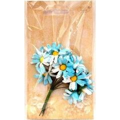 Margerytki materiałowe niebiesko-białe 2cm 12szt
