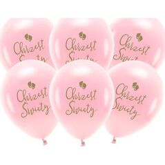 Balony Eco Chrzest Święty rumiany różowy 33cm 6szt