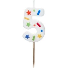 Świeczka urodzinowa 5 biała konfetti 5.5cm