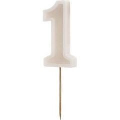 Świeczka urodzinowa 1 beżowa 6cm