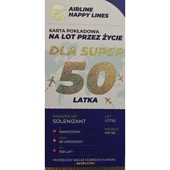 Karnet karta pokłądowa 50 urodziny męskie