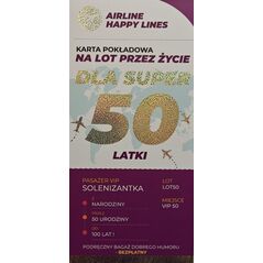 Karnet karta pokładowa 50 urodziny damskie