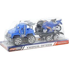 Auto z lawetą i motocyklem