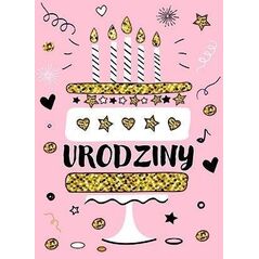 Karnet B6 Urodziny - Tort brokat