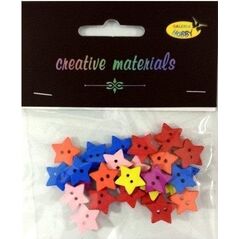 Guziki drewniane kolorowe gwiazdki 15mm 6g ok 30sz