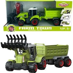 Traktor z łyżką i przyczepą do skręcania