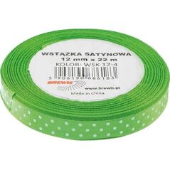 Wstążka satynowa w kropki zielona 12mmx22m