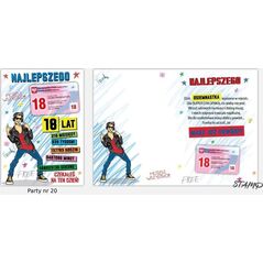 Karnet Party naklejany B6+koperta Urodziny 18 wz20