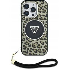 Guess HC IML Leopard Triangle Cord Strap Case for iPhone 16 MagSafe Brown