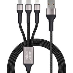 Kabel USB Blue Star BLUE STAR kabel z oplotem 2,4A  3w1 USB A do Lightning / Micro USB / Typ C TFK-DC-010 1,2 m czarny