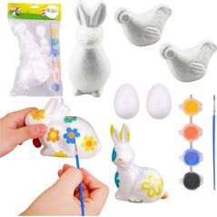 Zestaw Do Malowania Styropianowych Ozdób Zające 2 Jajka 2 Kury Farby LEAN TOYS