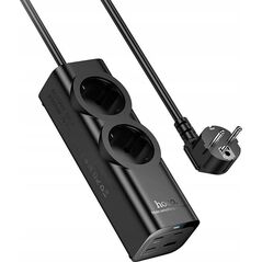 HOCO listwa zasilająca 2 gniazda + USB A + 3 x Typ C PD QC3.0 3A 67W NS10 2 m czarna