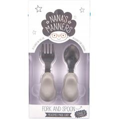 Nana`s Manners Nana's Manners, ETAP 2, Sztućce do samodzielnego jedzenia, widelec i łyżka, szare, 1-3 lat