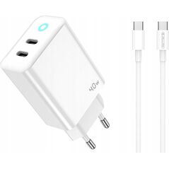 Ładowarka Jellico JELLICO ładowarka sieciowa EU19 GaN PD 40W 2xUSB-C Biały   Kabel 2x USB - C