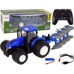 LeanToys Traktor Zdalnie Sterowany 1:24 Niebieski Pług Metal
