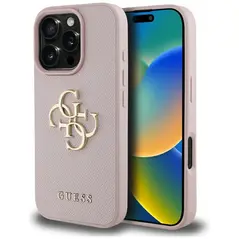 Guess Grained Big 4G Logo Small Classic Logo Apple iPhone 16 Pro Max pink