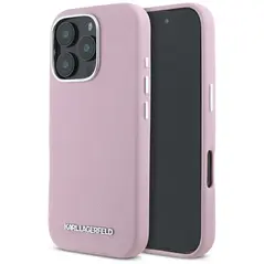 Karl Lagerfeld Saffiano Full Wrapped Elongated Metal Logo MagSafe Apple iPhone 16 Pro pink