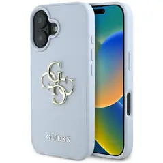 Guess Grained Big 4G Logo Small Classic Logo Apple iPhone 16 blue