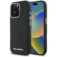Karl Lagerfeld Saffiano Full Wrapped Elongated Metal Logo MagSafe Apple iPhone 16 Pro Max black